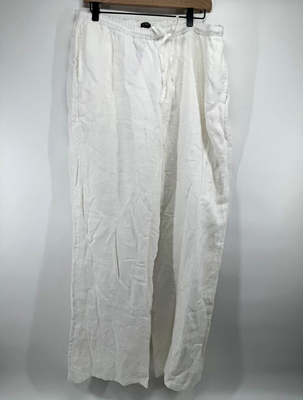 J.CREW Women's XL Tall White Linen Viscose Straight Leg Pants Elastic Waist NWT